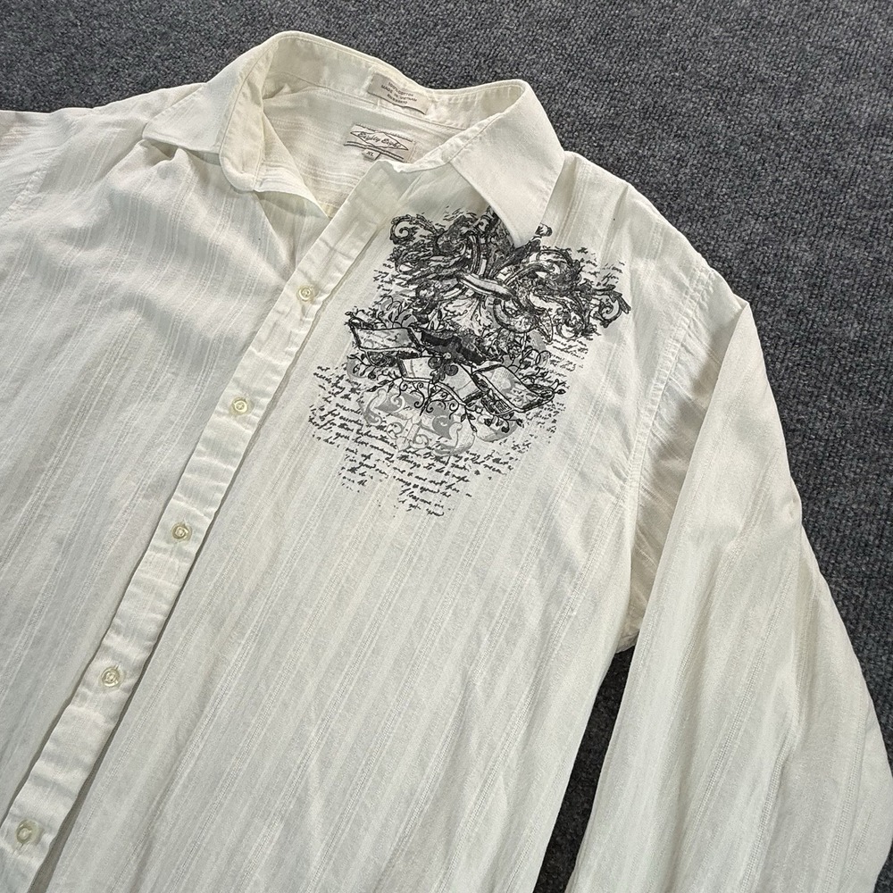 Eighty Eight Mens XL White Graphic Button Down Shirt Y2K Gothic Hip Hop Cotton